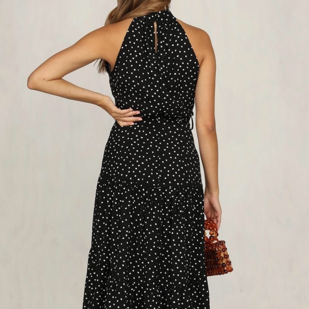 (Last 1)Maxi dress,Polka dot, ruffle, high collar - Picture 8 of 10